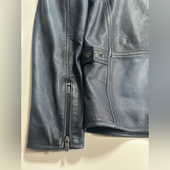 Massimo Dutti Genuine Leather Jacket Men’s L Navy Blue Euro Tailored Classic - Picture 8 of 16